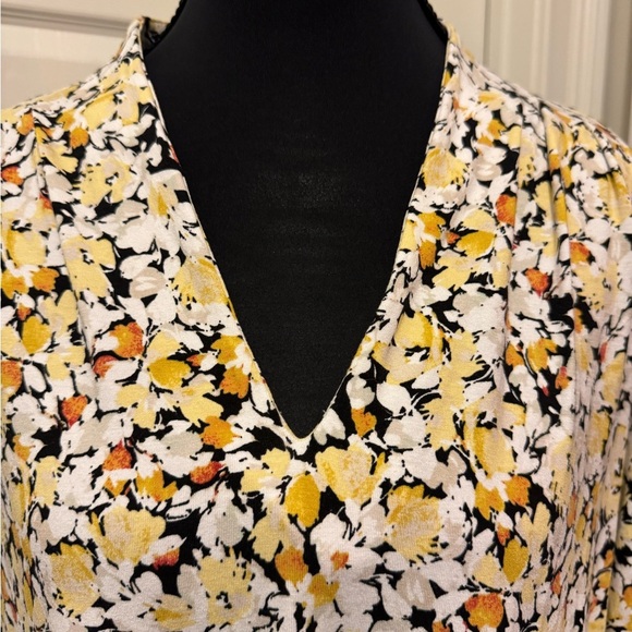 J. Jill Yellow and Blue V-Neck Bishop Sleeve Top - Picture 3 of 10